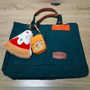 Green Corduroy Unisex Tote Bag with Plushie and Wish Sanitizer Keychains